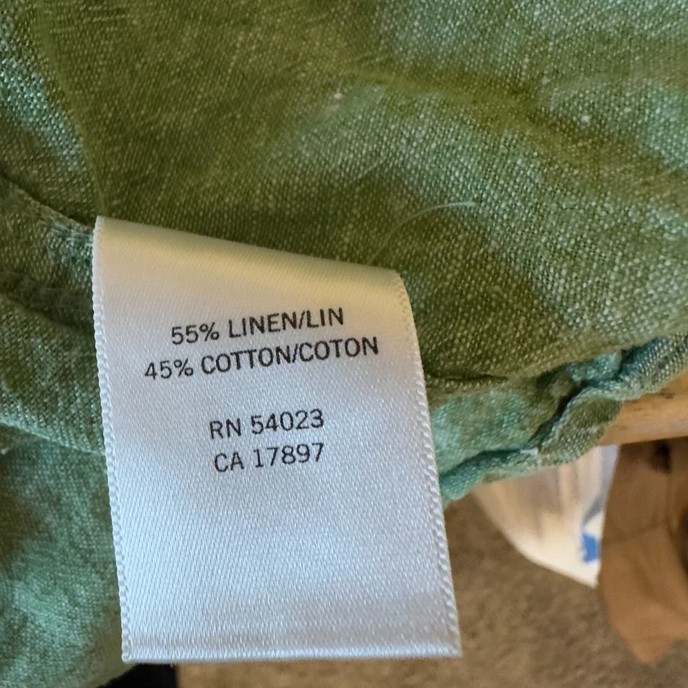 Banana Republic Button Up Shirt Linen Blend Long Sleeve‎ Resort Casual Green XL